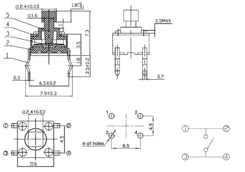 INTERRUTTORE TATTILE MICRO h5mm/h7.3mm/13mm - immagine 2